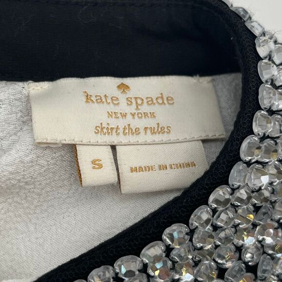 KATE SPADE Girls Top Small White Sleeveless Embellished Black Peter Pan Collar - Picture 10 of 11